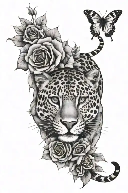 Leopard Et Rose Intertwined