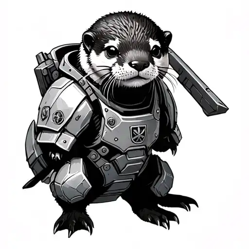 Black And White Realistic Looking Otter In Warhammer Space Marine Armour
