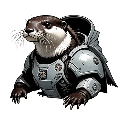 Black And White Realistic Looking Otter In Warhammer Space Marine Armour
