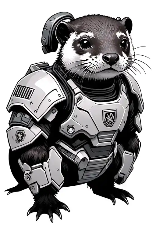 Black And White Realistic Looking Otter In Warhammer Space Marine Armour