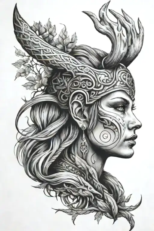 Viking Woman Face In Forest