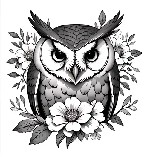 Barn Owl With Flowers Forming