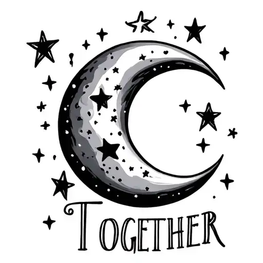 Moon Crescent With Stars And The Word In Together Writing Which Begins With A Heart Below
