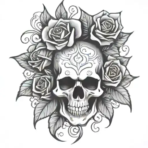 Skull With Roses Tribal Evil