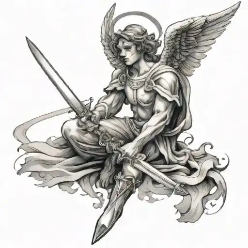 Angel Holding A Sword Surrounded