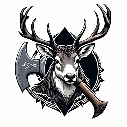 Nordic Deer And Axe Inspired
