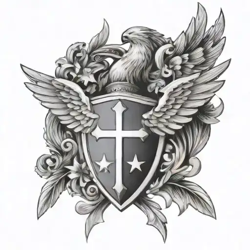 Coat Of Arms With Wings Of Dove And Cross And David Star