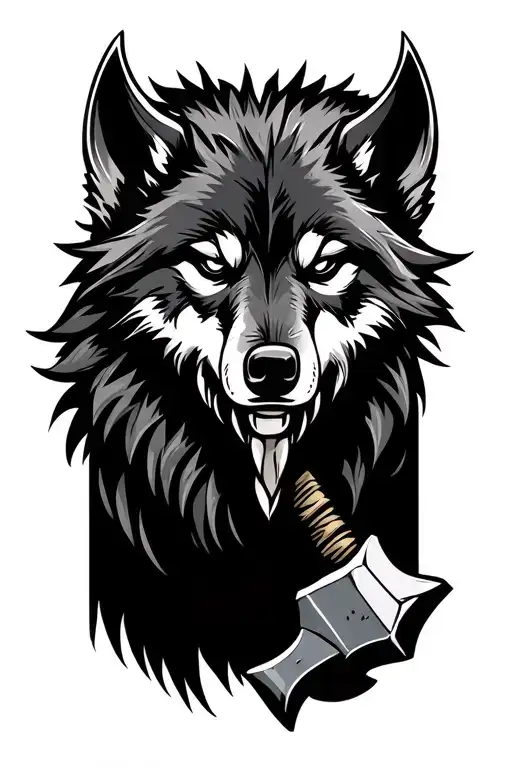Viking Wolf And Hammer