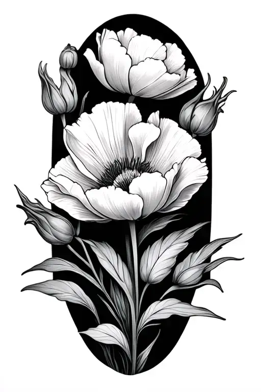 Tulips And Poppies With Foliage