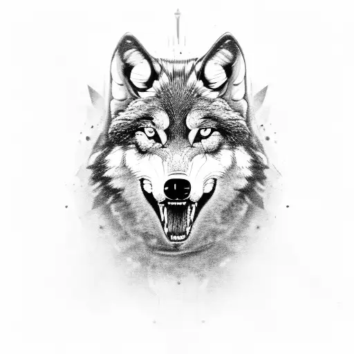 A Black-grey Tattoo Of A Wolf Surrounded By Mma Equipment Like Gloves And A Mouthguard