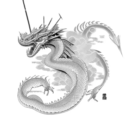 Geisha With A Black And Grey Dragon Kimono