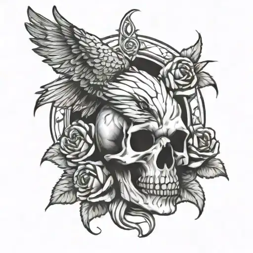 Skull Eagle Ligtning Roses Intertwined