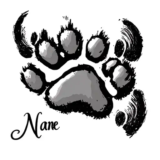 Dog Paw Print Out Of One Line With Cursive Name At Bottom