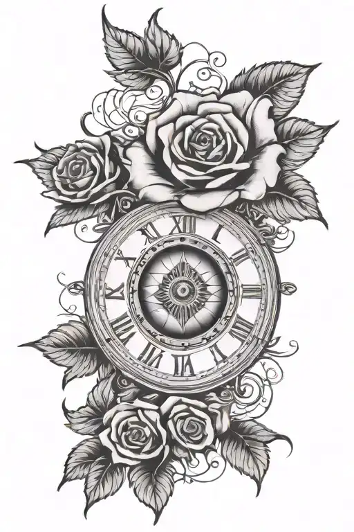 Rose Blooming Money Clock And All Seeing Eye Looking