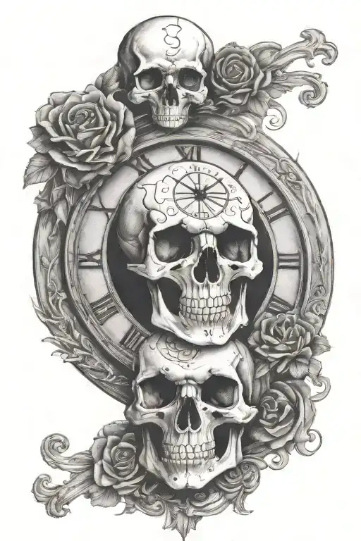 Clock And Skull Within A Circle