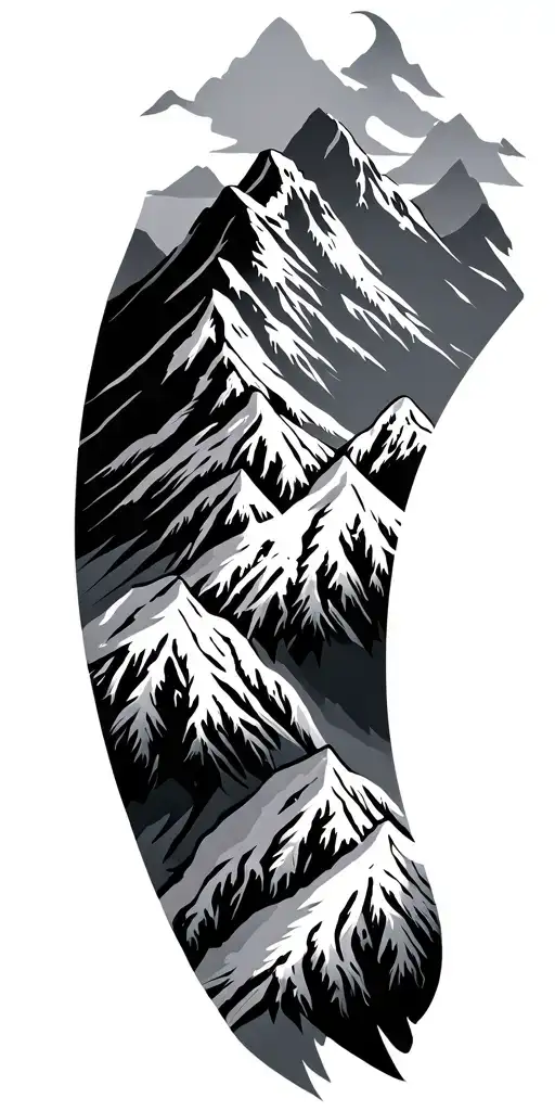 Winter Mountains With Polynesian Tribal Patterns