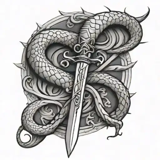 Black Mamba Wrapped Around Sword