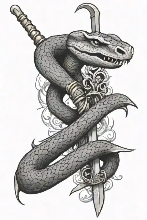 Black Mamba Wrapped Around Sword