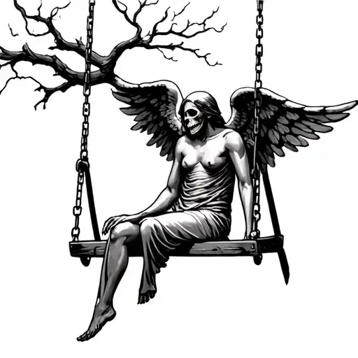 Angel Of Death Sitting On Swing Set Of Tree
