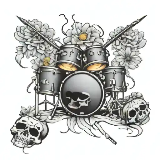 Chrysanthemum With Small Skull Images And Drum Set