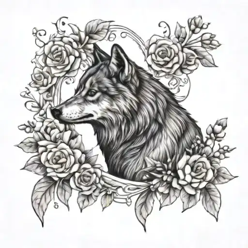 Wolf And Fox With Flowers