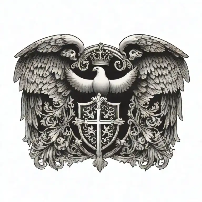 Coat Of Arms With Pair Wing Of Dove And Cross And Hand Of God Father On Top