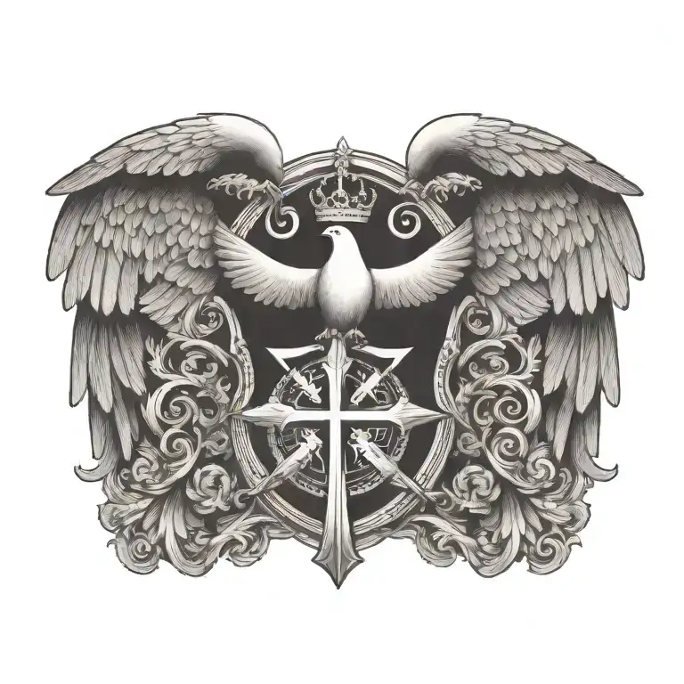 Coat Of Arms With Pair Wing Of Dove And Cross And Hand Of God Father On Top