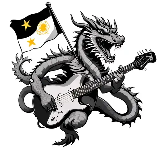 Filipino And Chinese Flag Waving Attached To A Dragon Playing The Electric Guitar