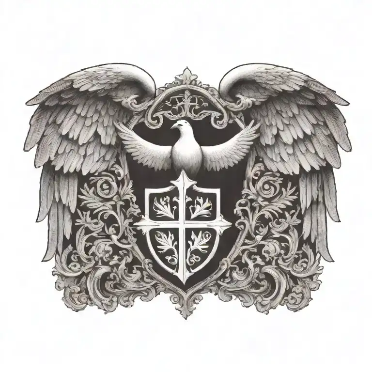 Coat Of Arms With Pair Wing Of Dove And Cross And Hand Of God Father On Top