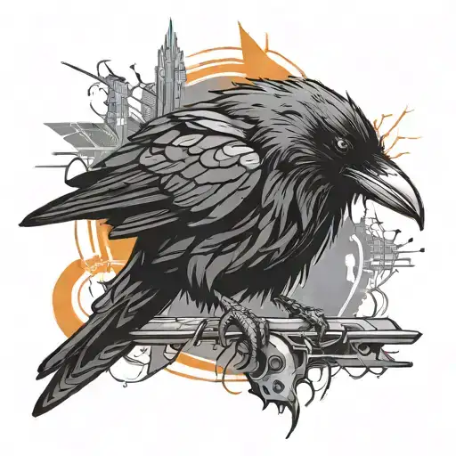 Cyberpunk Raven With Orange Eyes