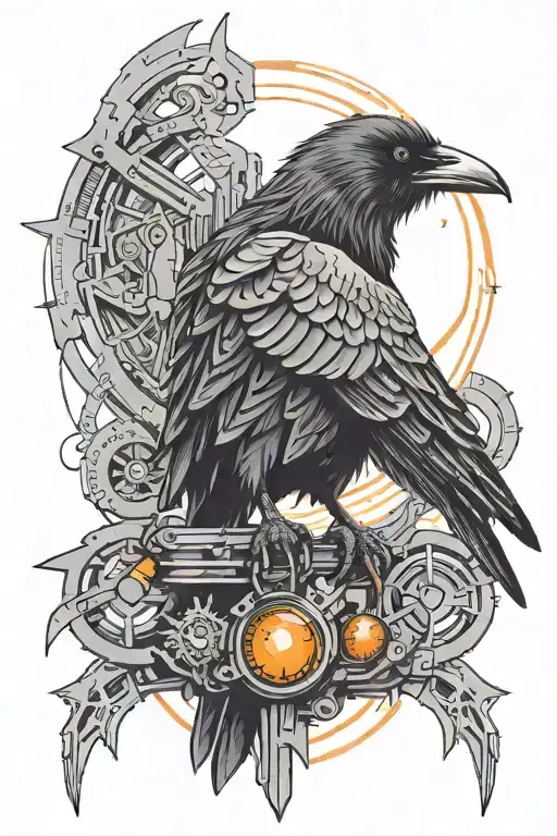 Cyberpunk Raven With Orange Eyes