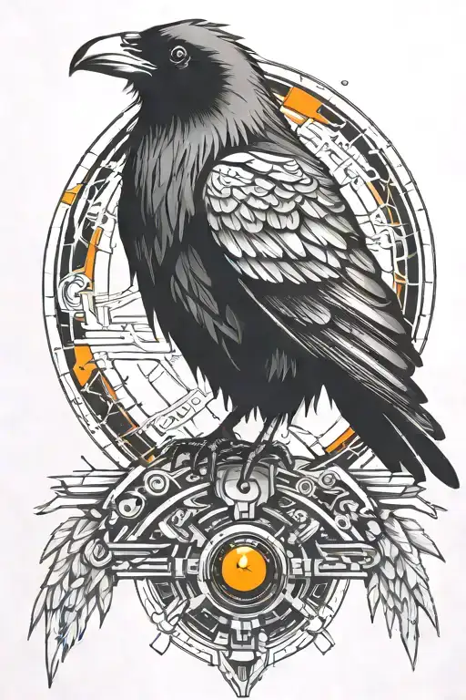 Cyberpunk Raven With Orange Eyes