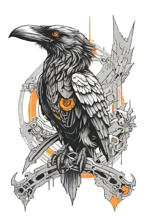 Cyberpunk Raven With Orange Eyes