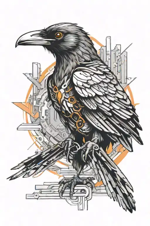 Cyberpunk Futuristic Raven With Orange Eyes