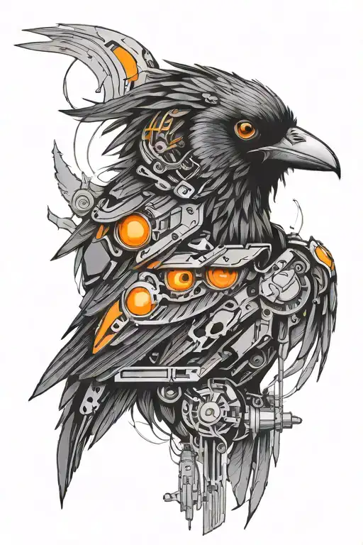 Cyberpunk Synthetic Raven With Orange Eyes