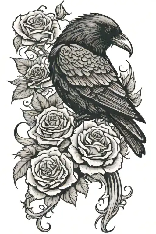Raven With Roses Intertwined