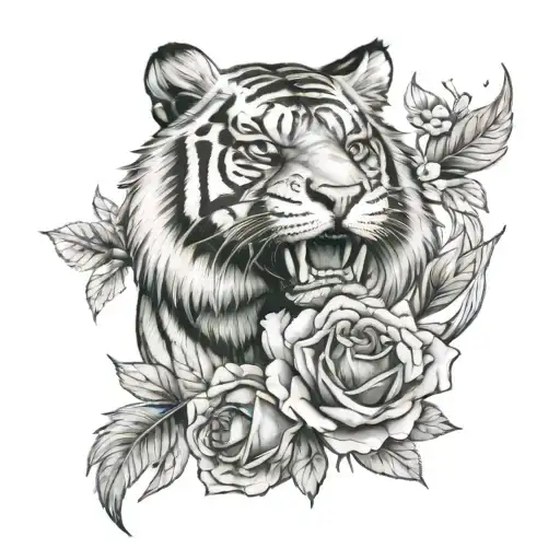 Tiger Tattoo With Money Rose