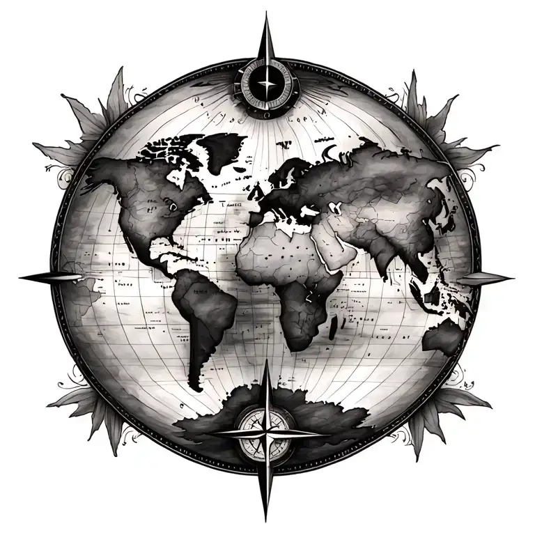 World Map And Compass Design