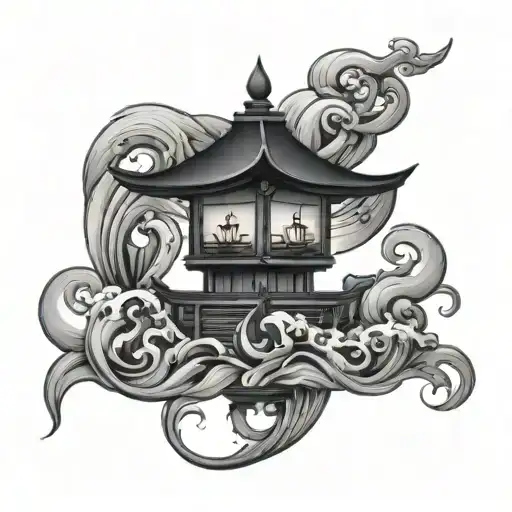 Asian Lantern With Waves