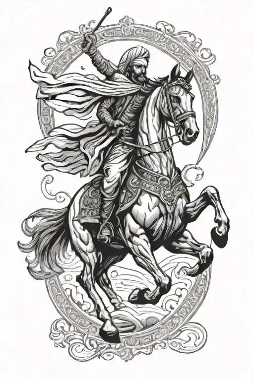 Imam Hussain Riding A Majestic Horse In A Traditional Style
