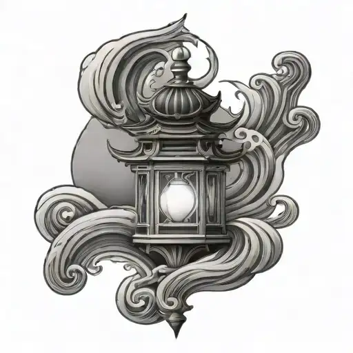 Asian Lantern With Waves Flowing Inside