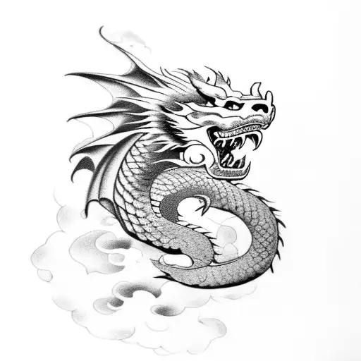 Dragon With Cloud With China Lion