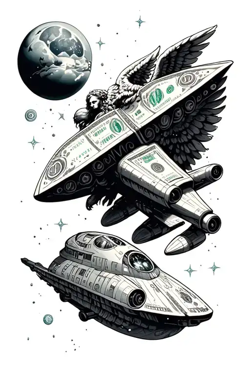 Money And Space Ship And Angel