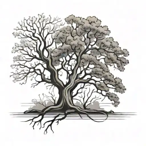 Tree And Lines Going