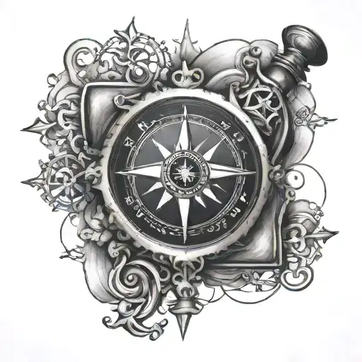 Chest Tattoo Compass And Hourglass Combined Together