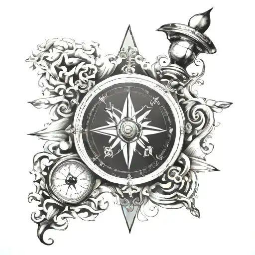 Chest Tattoo Compass And Hourglass Combined Together