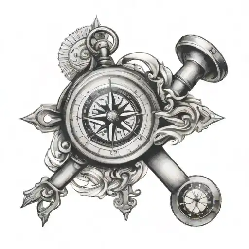 Chest Tattoo Compass And Hourglass