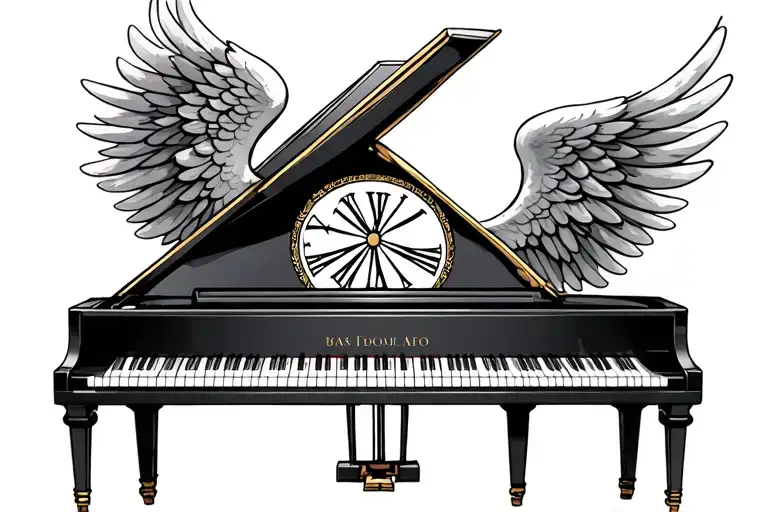 A Piano Designed As Angel Wings With Roman Numerals In The Middle