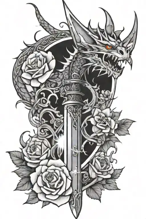 Dragon Sword Moon Stars Flowers Heart Crown