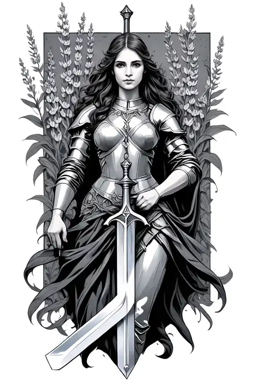 Lady Knight Holding A Sword With Lupins